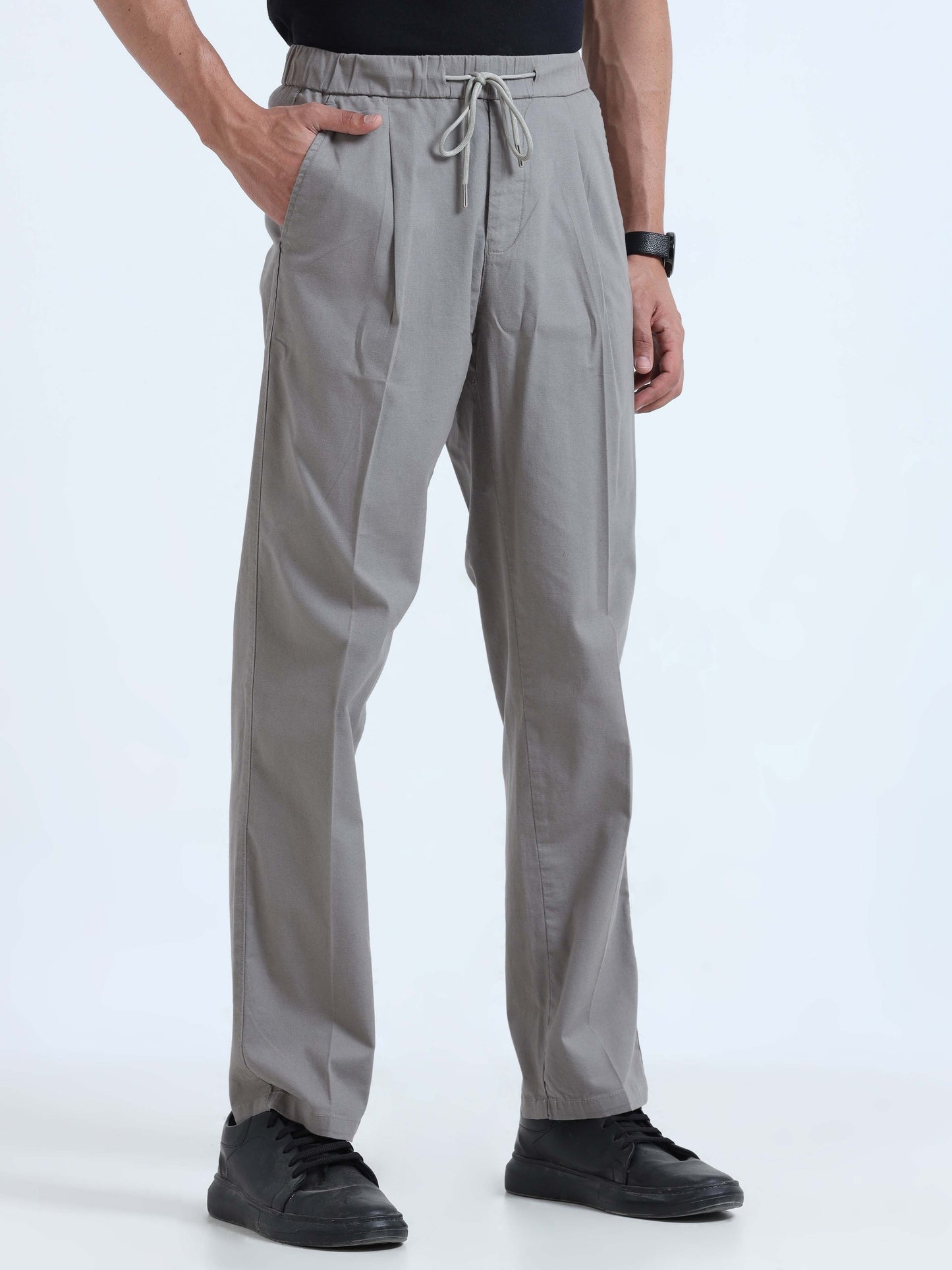 Men Lazy Linen Pleat Pant-Lt Grey