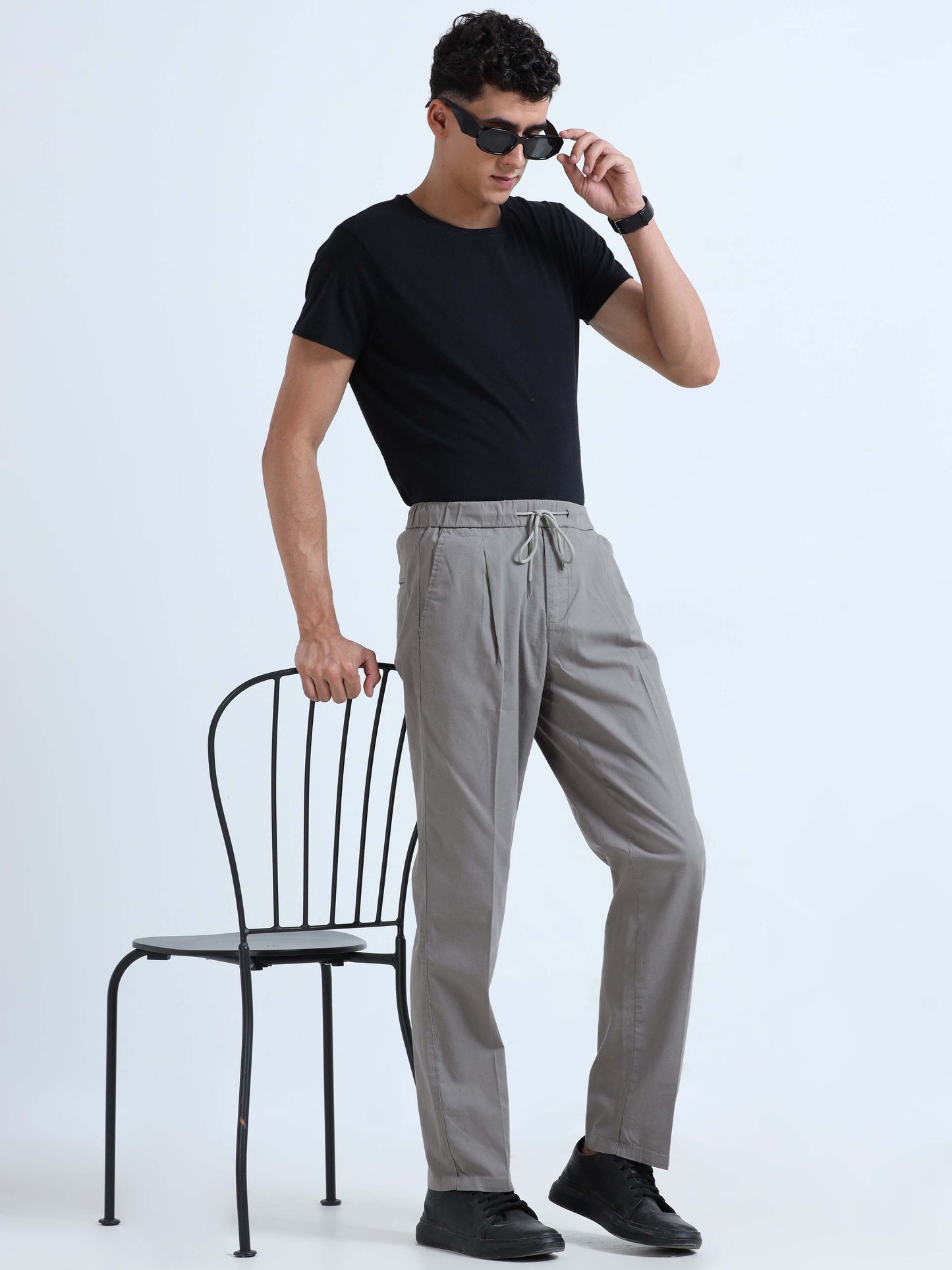 Men Lazy Linen Pleat Pant-Lt Grey
