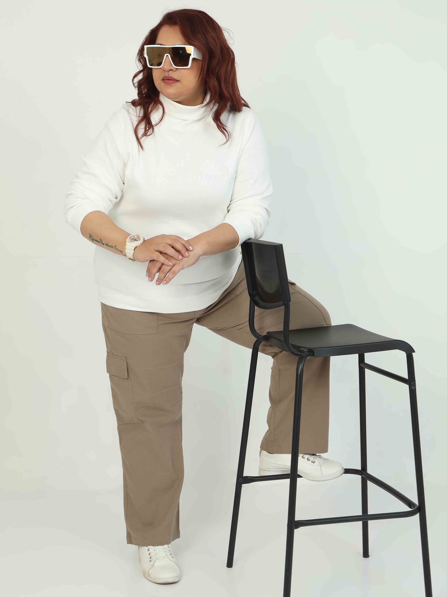 Women Curve Cargos-Beige