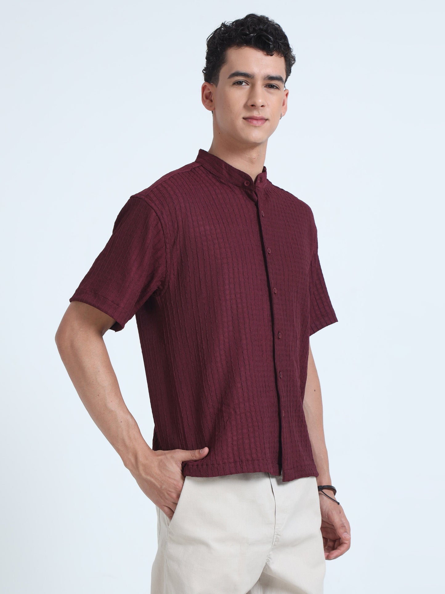 Men Summer Floruit Shirts-Maroon