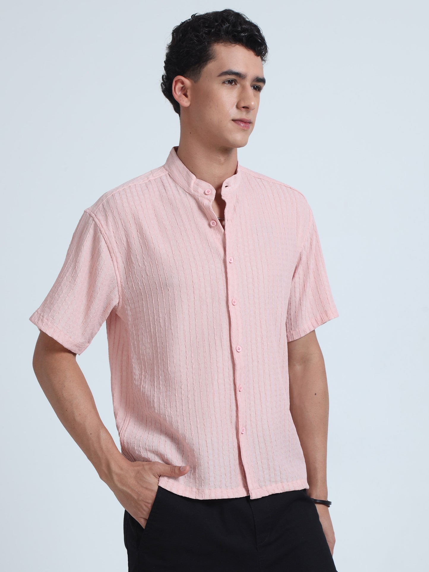 Men Summer Floruit Shirts-Pink