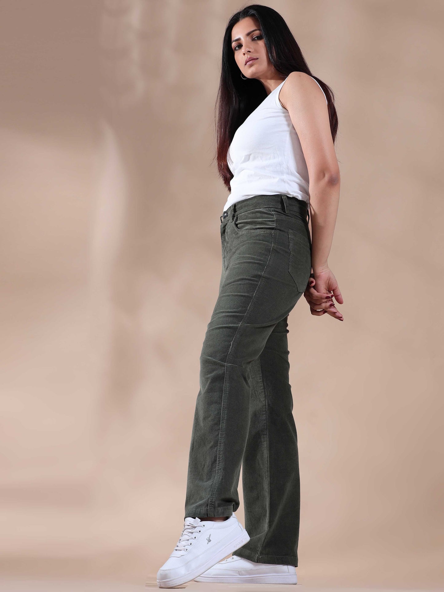 Women Corduroy Trousers- Olive