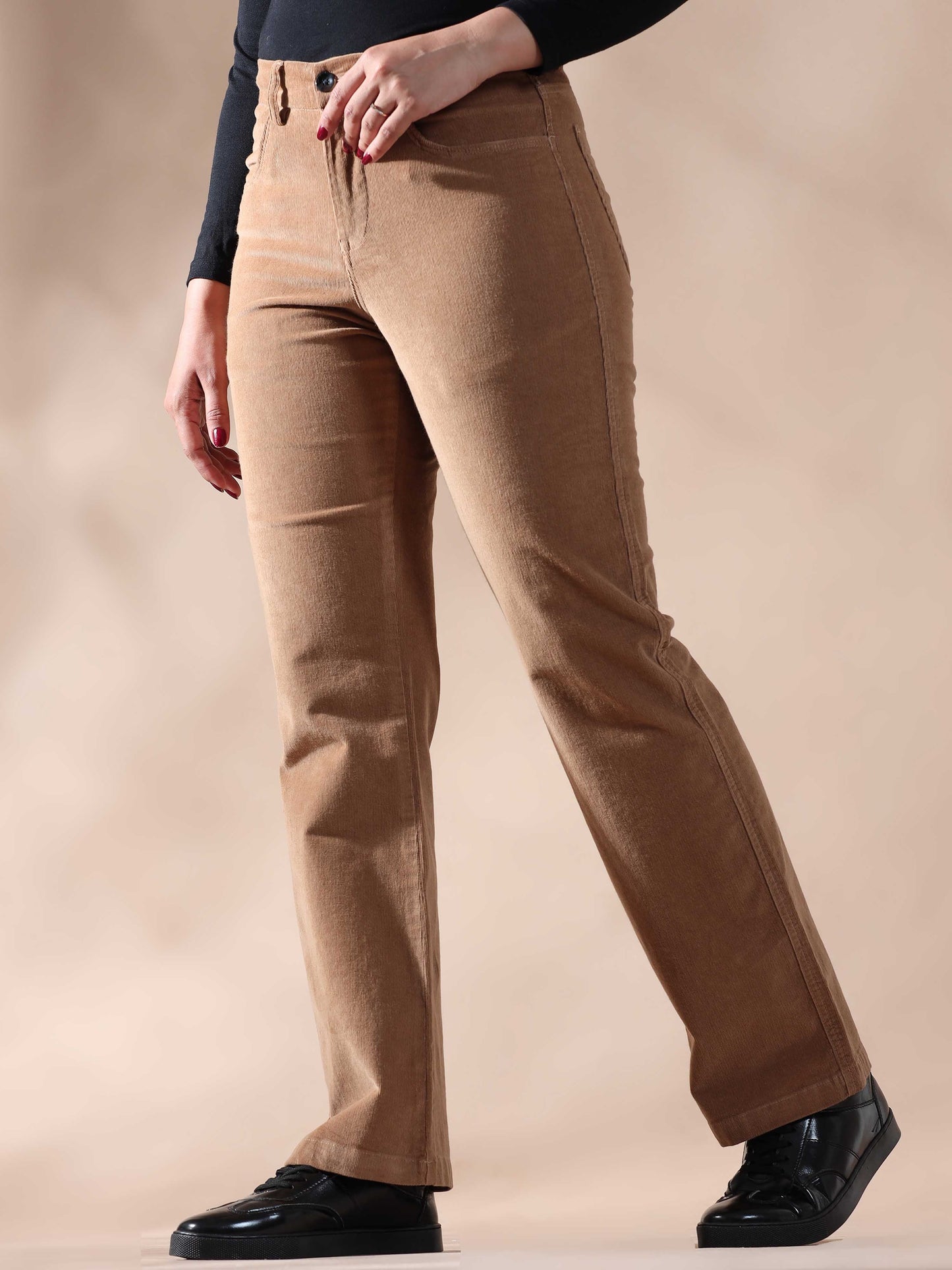 Women Corduroy Trousers- Light Khaki