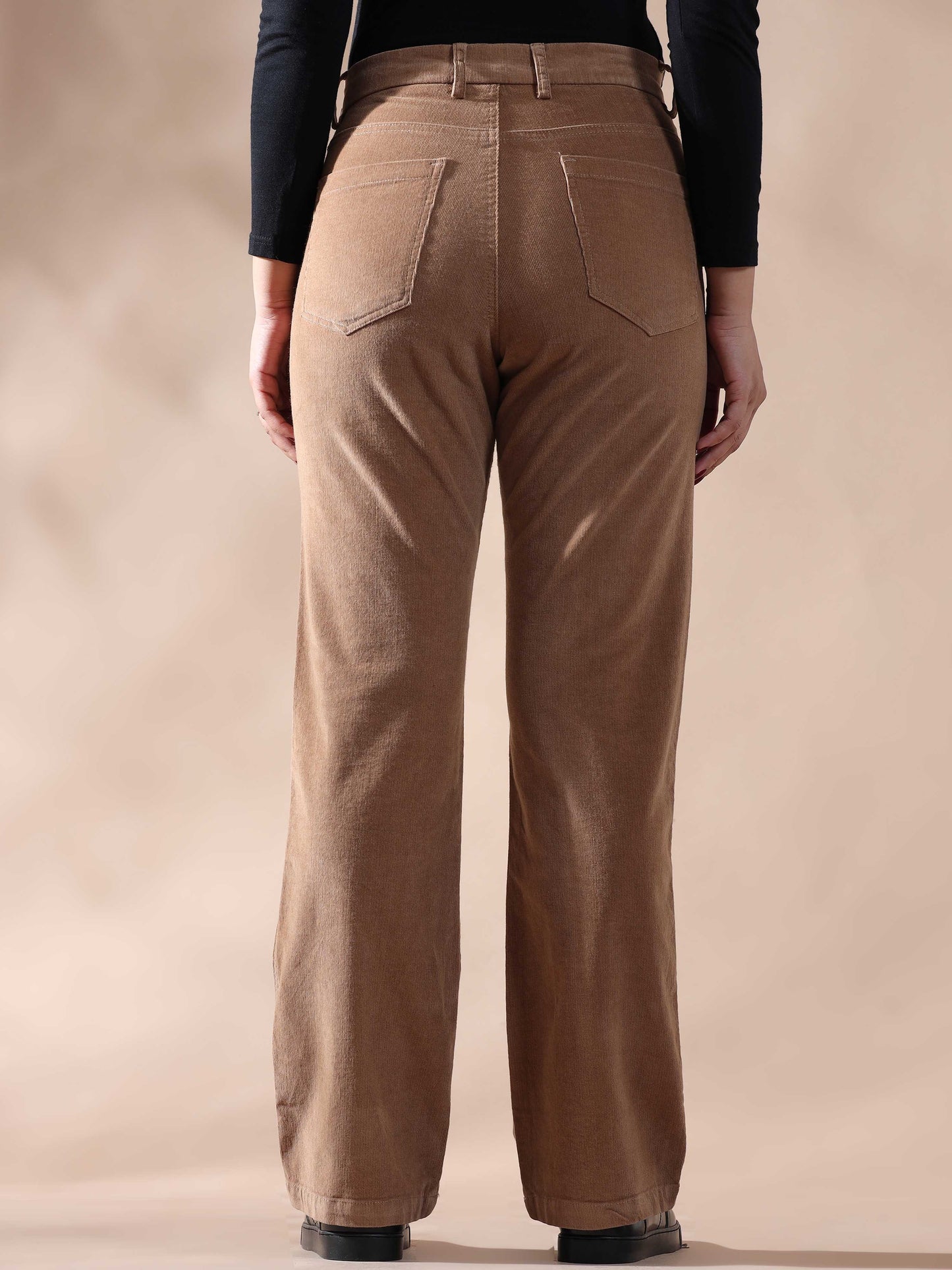 Women Corduroy Trousers- Light Khaki