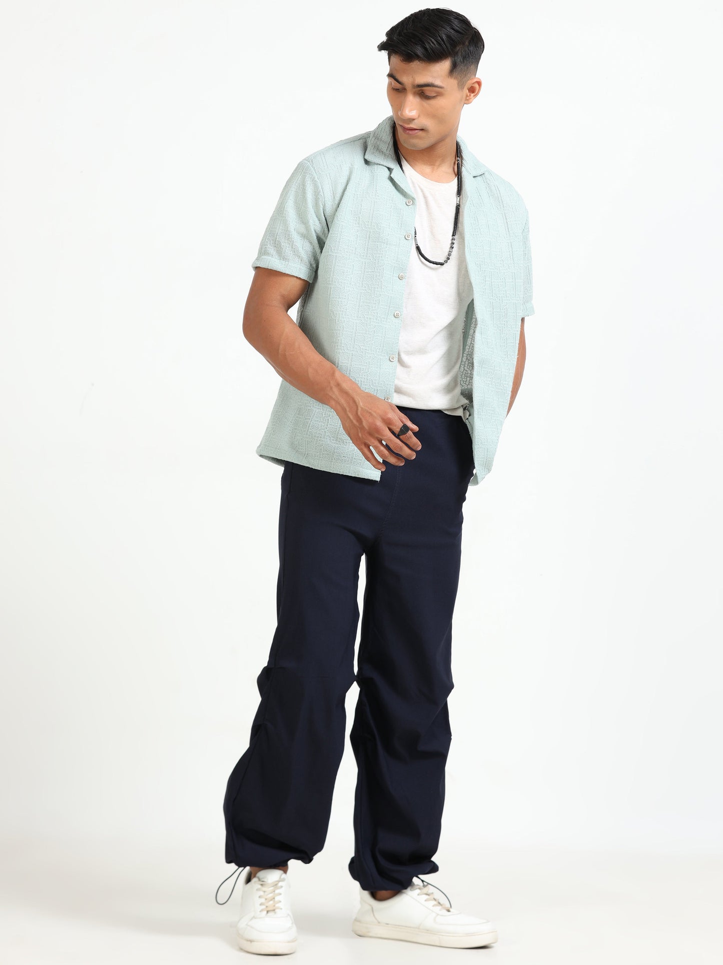 Men Parachute Trousers-Navy