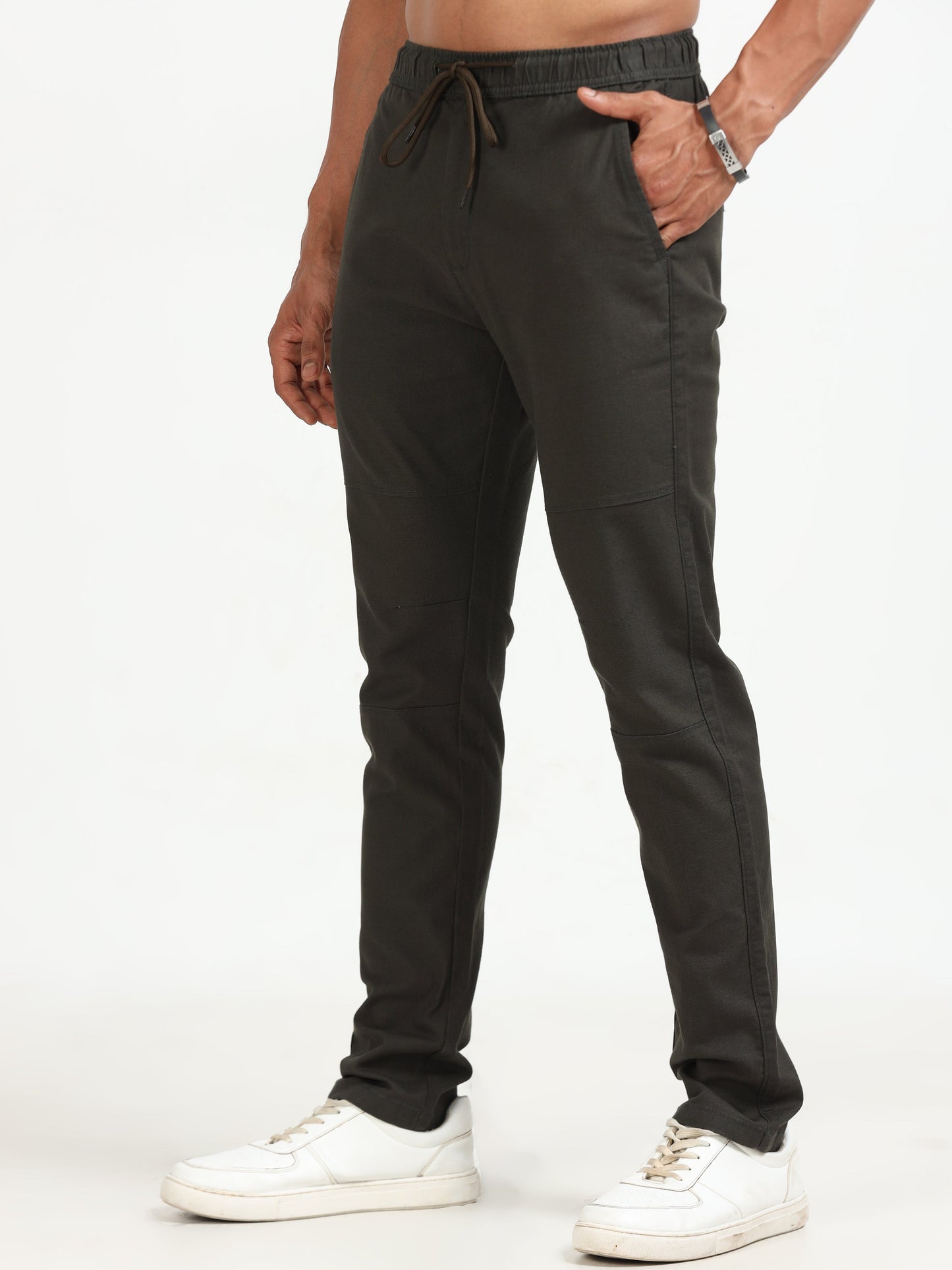 Men Linen Traveller Pant-Olive