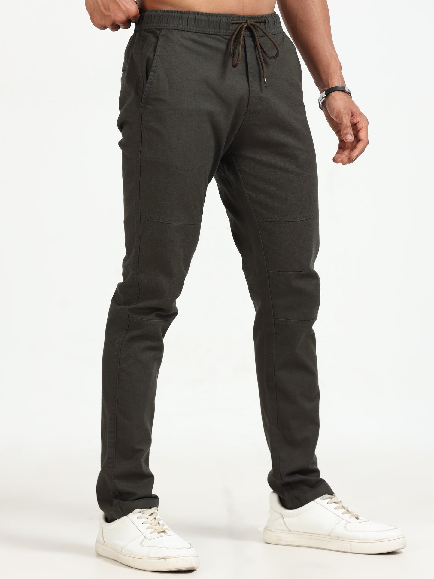 Men Linen Traveller Pant-Olive