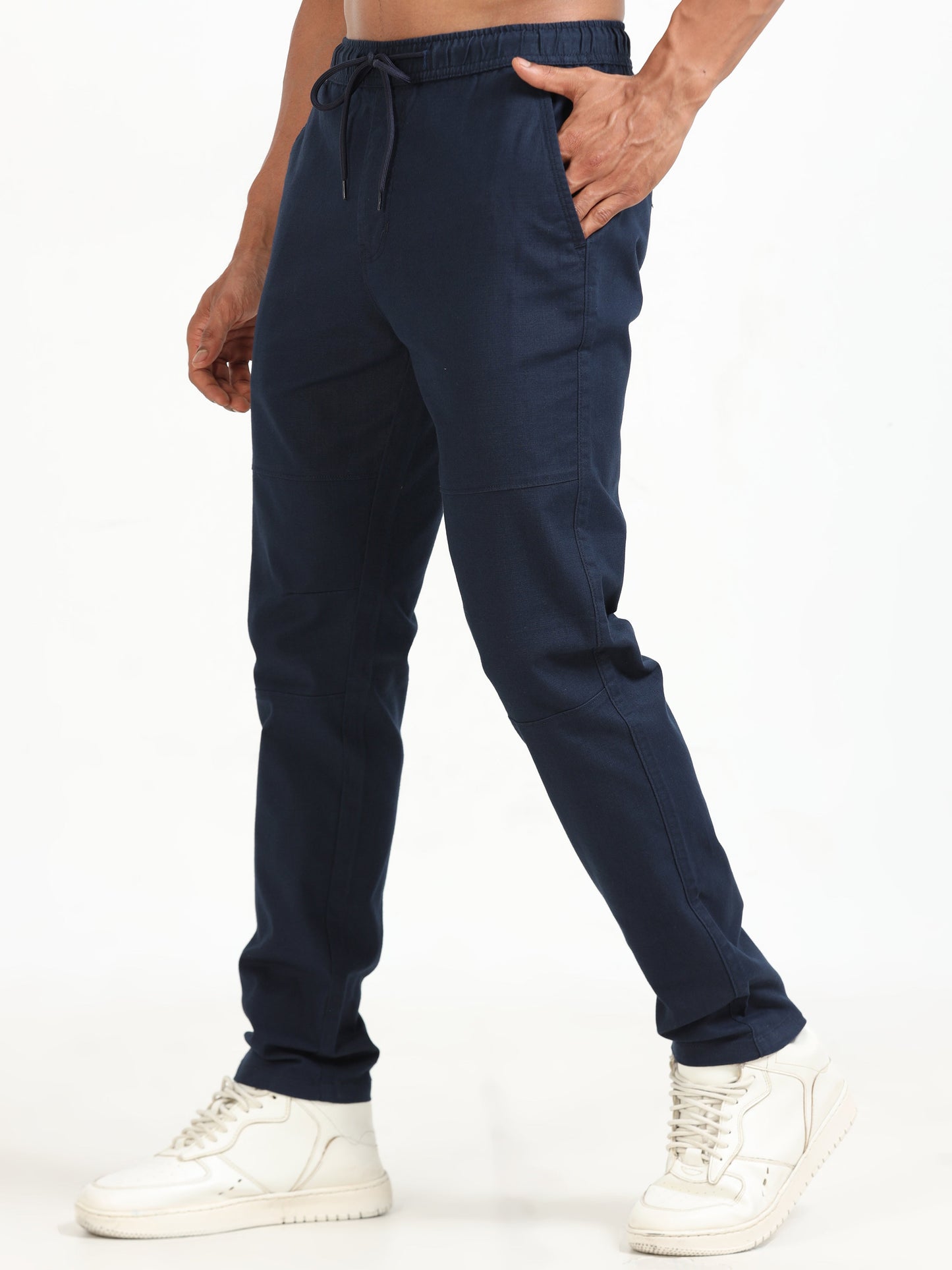 Men Linen Traveller Pant-Navy