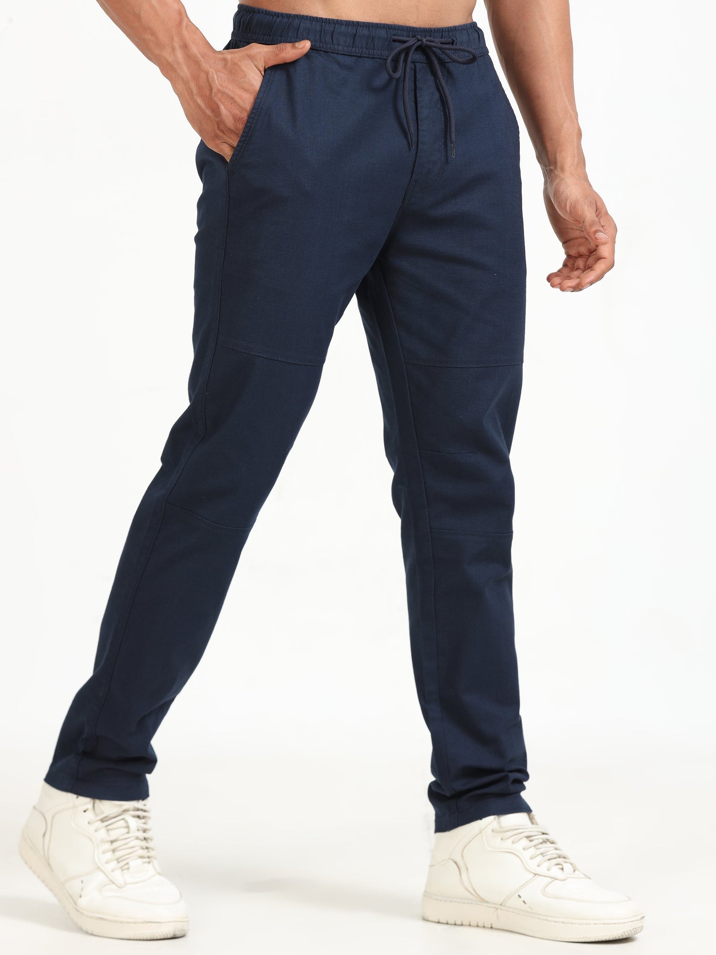 Men Linen Traveller Pant-Navy