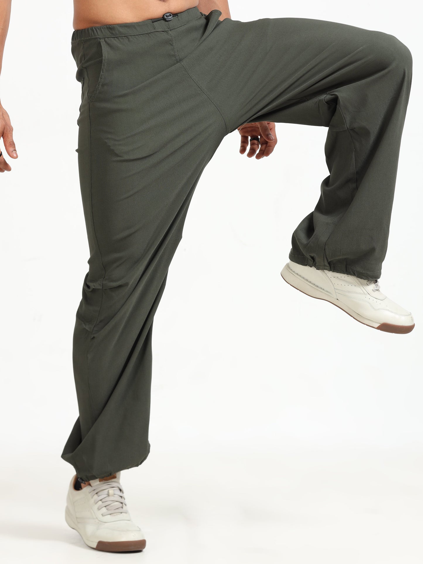 Men Parachute Trousers-Olive