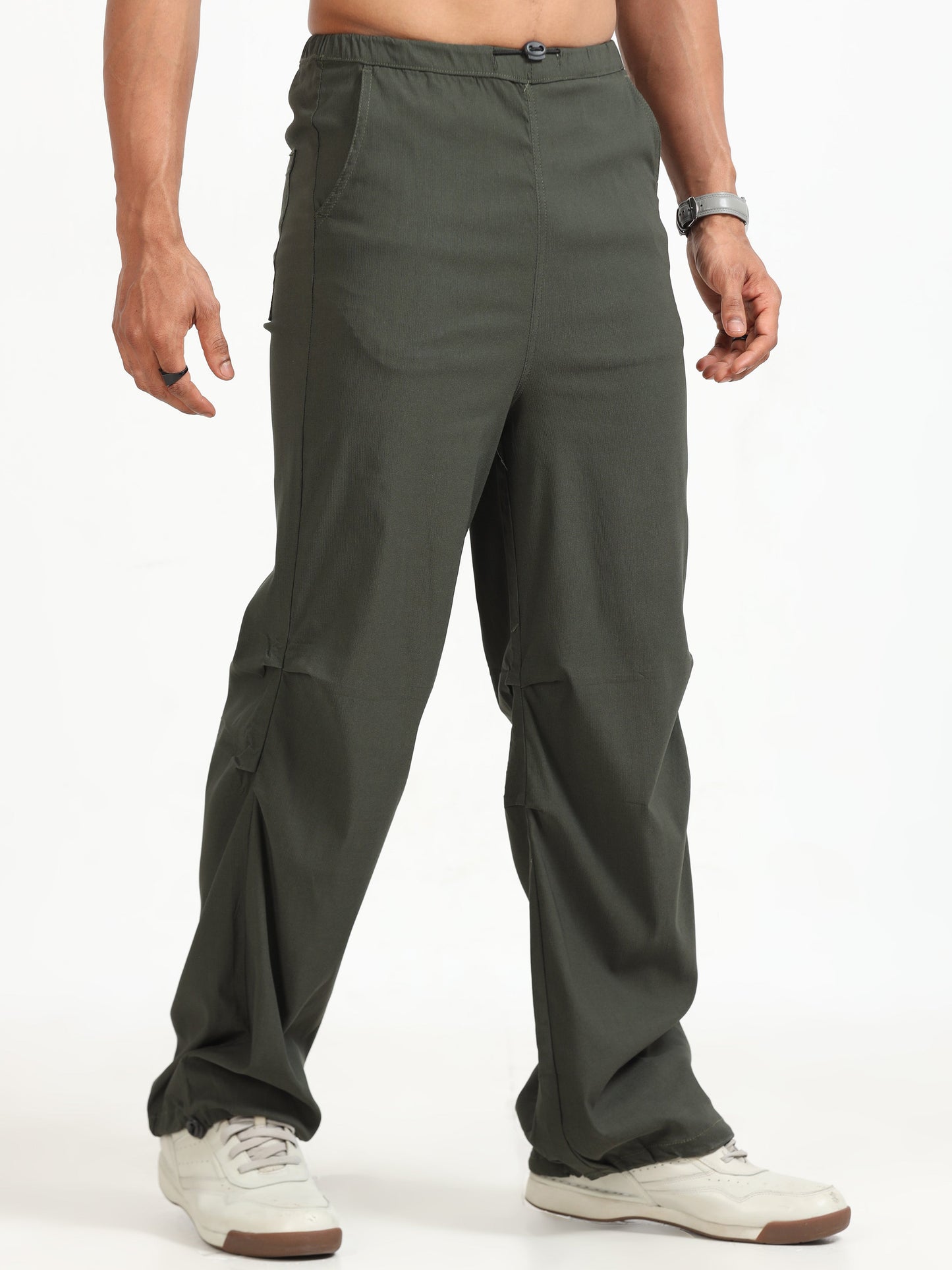 Men Parachute Trousers-Olive
