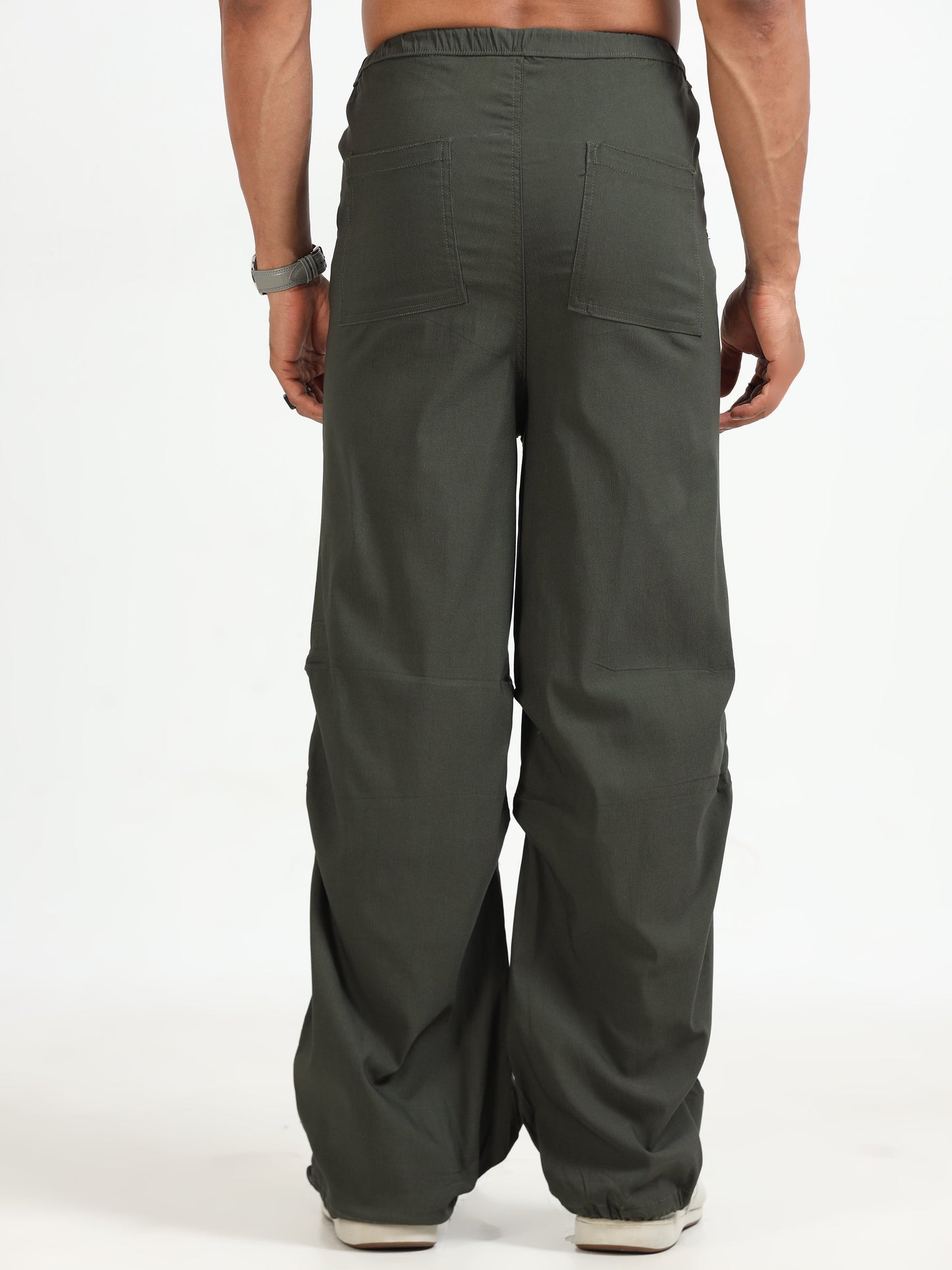 Men Parachute Trousers-Olive