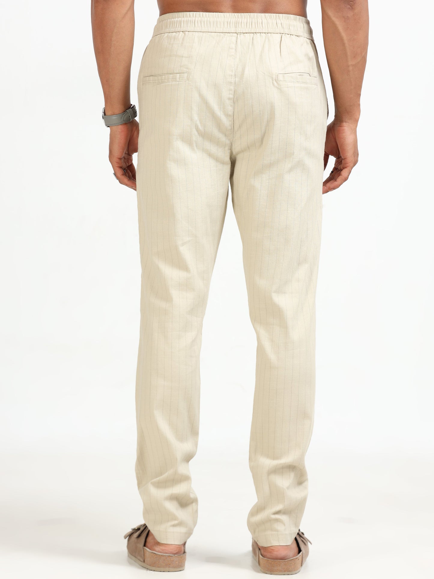 Men Air Linen Stripes Pant-Beige