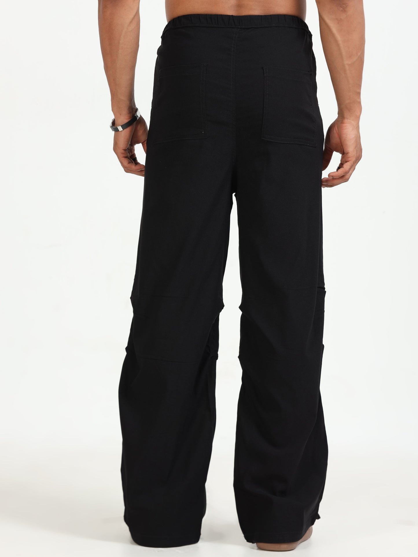 Men Parachute Trousers-Black