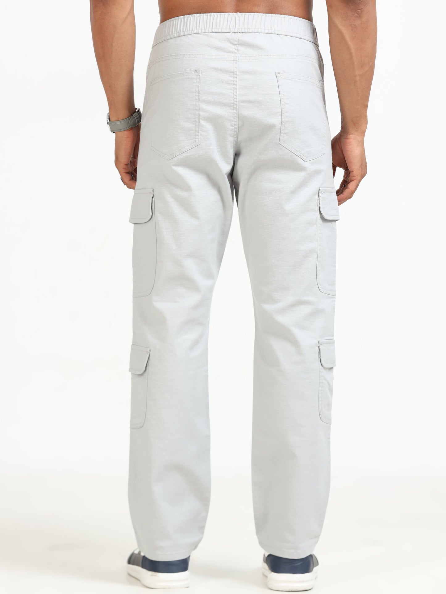 Men Lazy Linen Cargo Trousers-Stone