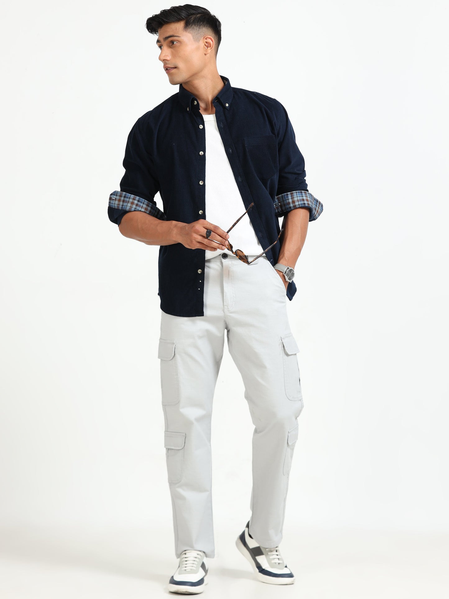 Men Lazy Linen Cargo Trousers-Stone