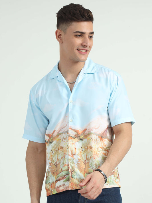 Men Abstract Terrain Oversized Shirt-Abstract Terrain