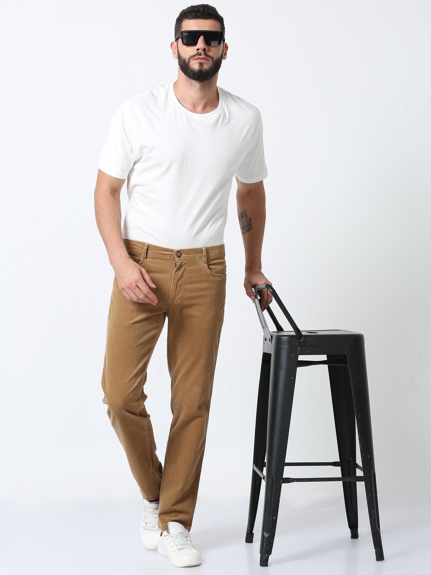 Men Corduroy Trousers-Light Khaki