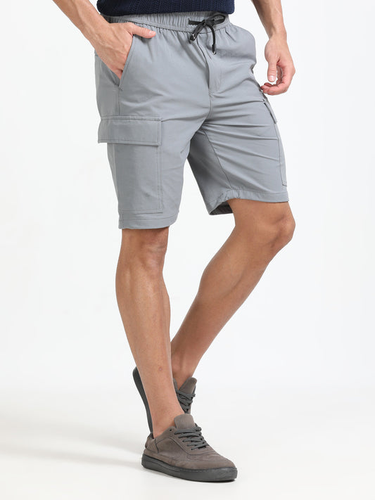 Men Parachute Cargo Shorts-Stone