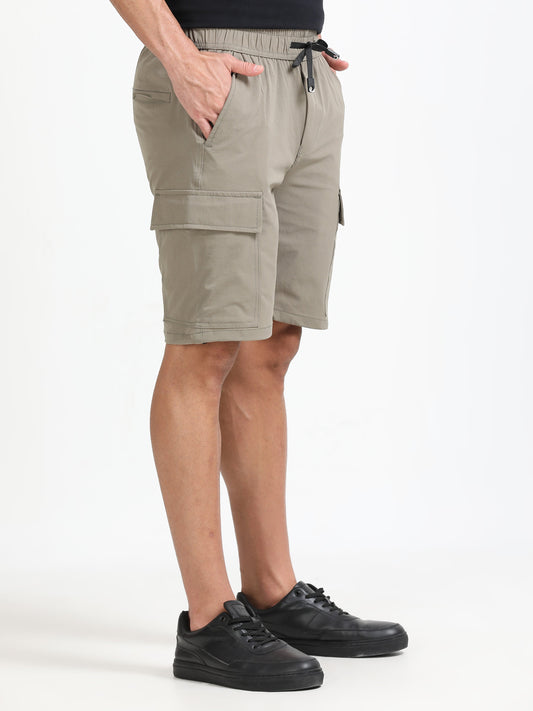 Men Parachute Cargo Shorts-Biscuit