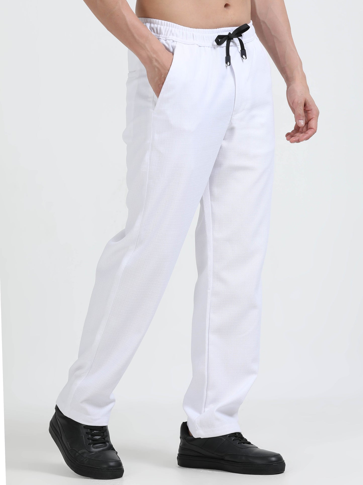 Men Lazy Linen Traveller Trouser-White