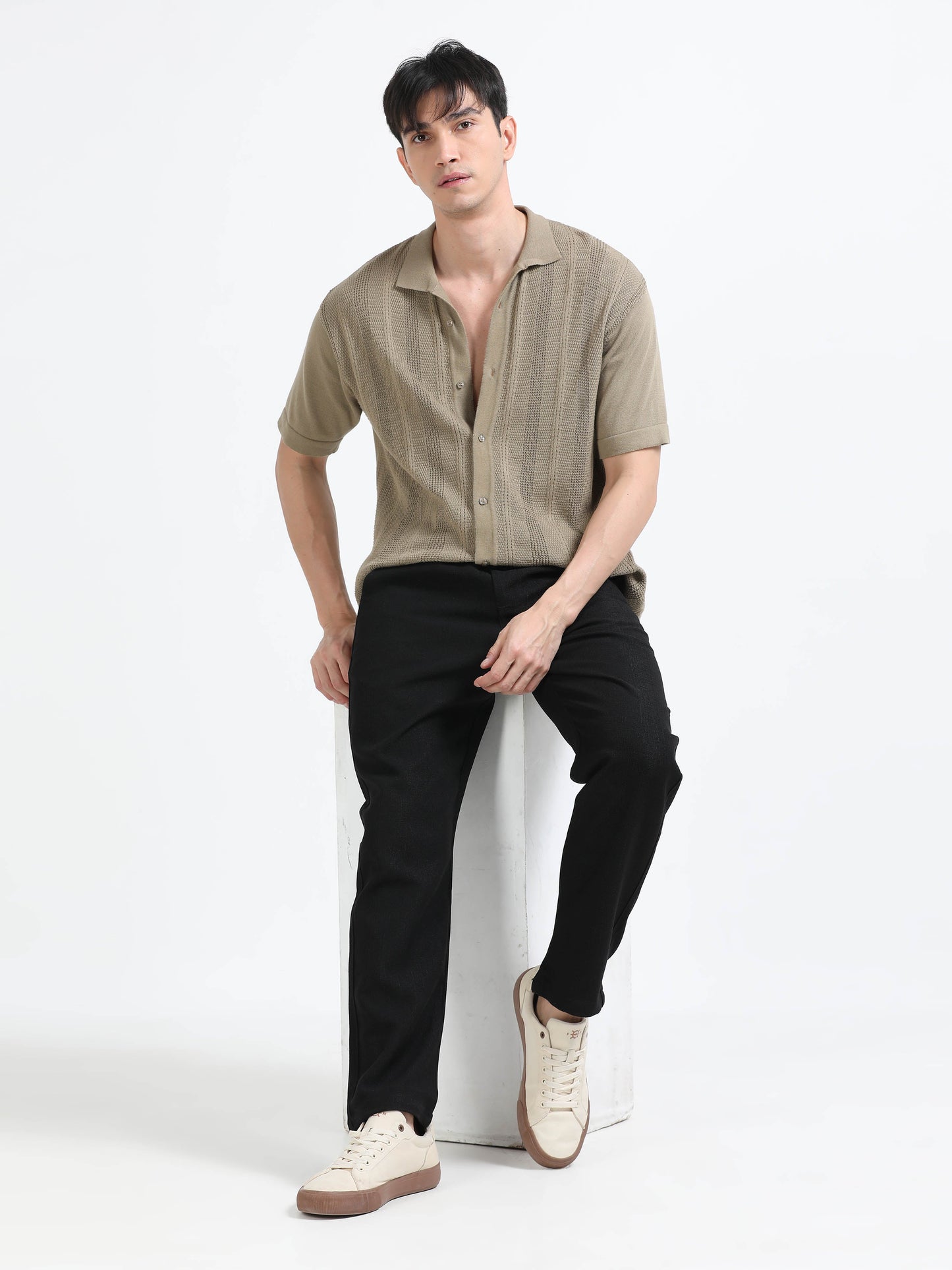 Men Lazy Linen Traveller Trouser-Black