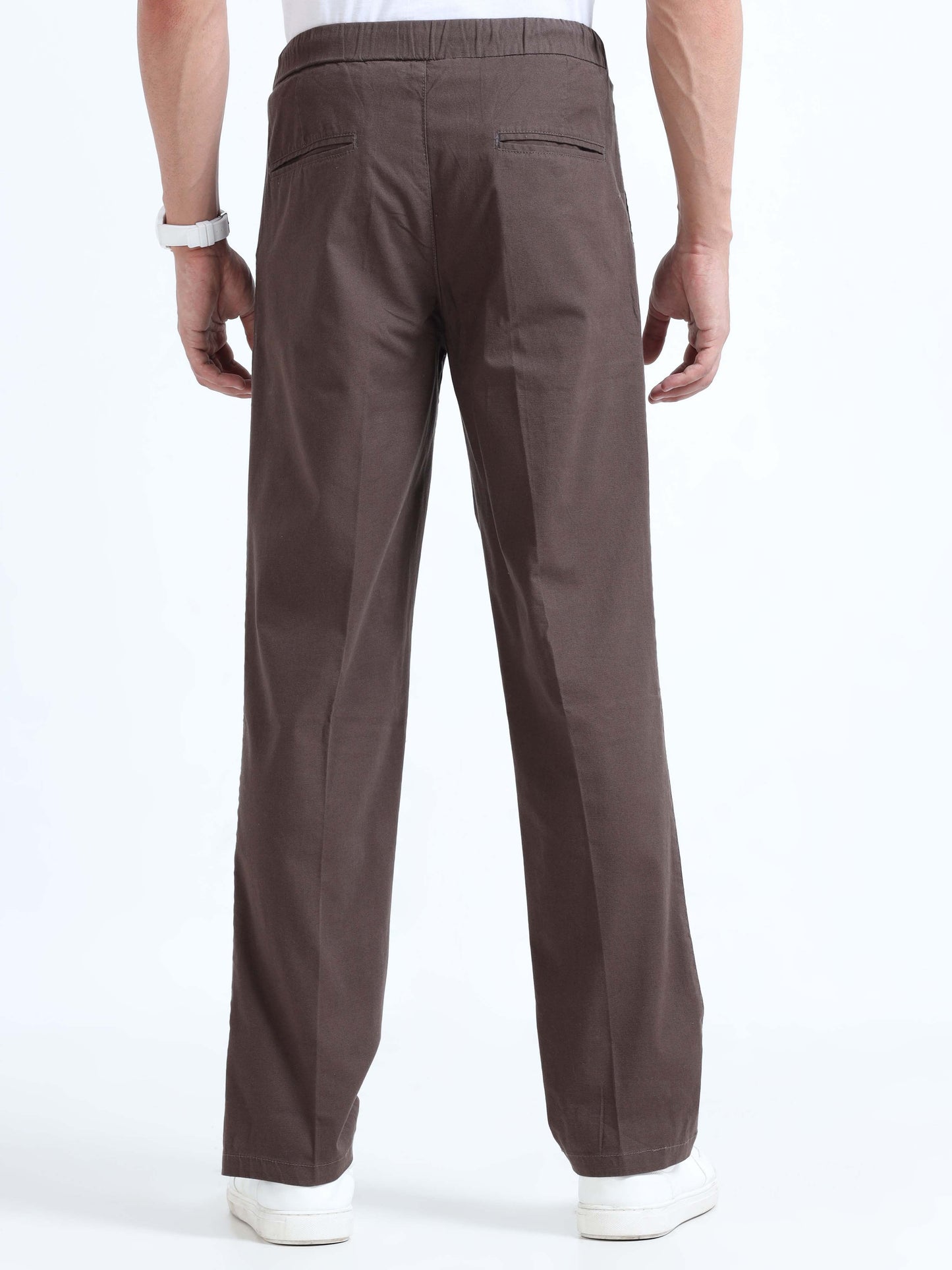 Men Lazy Linen Pleat Pant-Brown