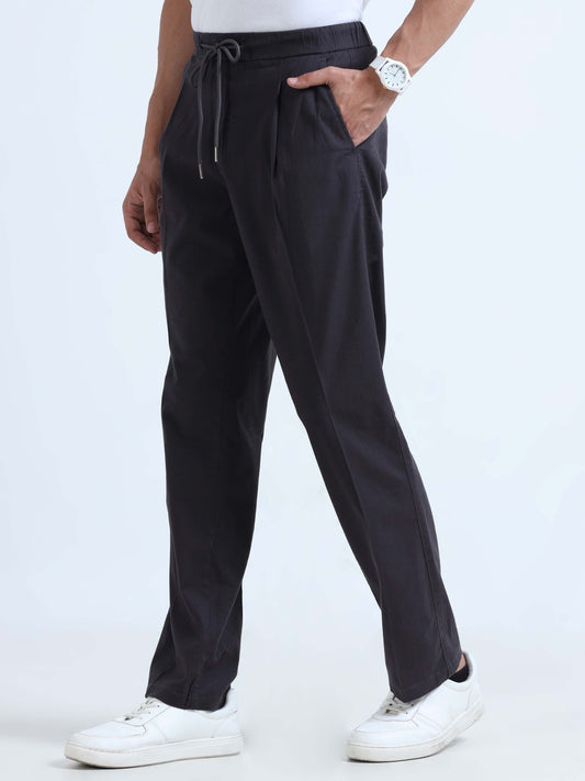 Men Lazy Linen Pleat Pant-Dark Grey