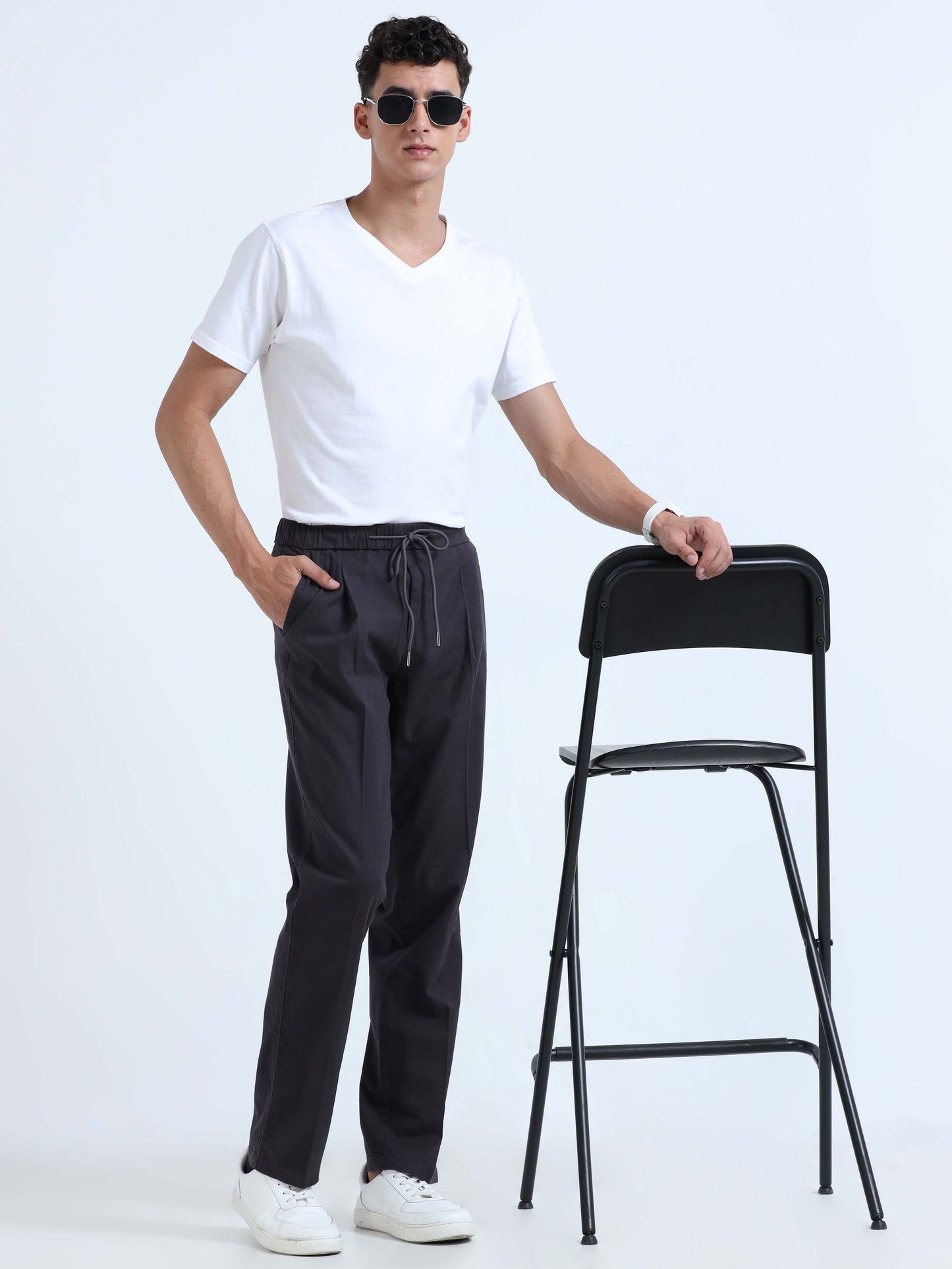Men Lazy Linen Pleat Pant-Dark Grey