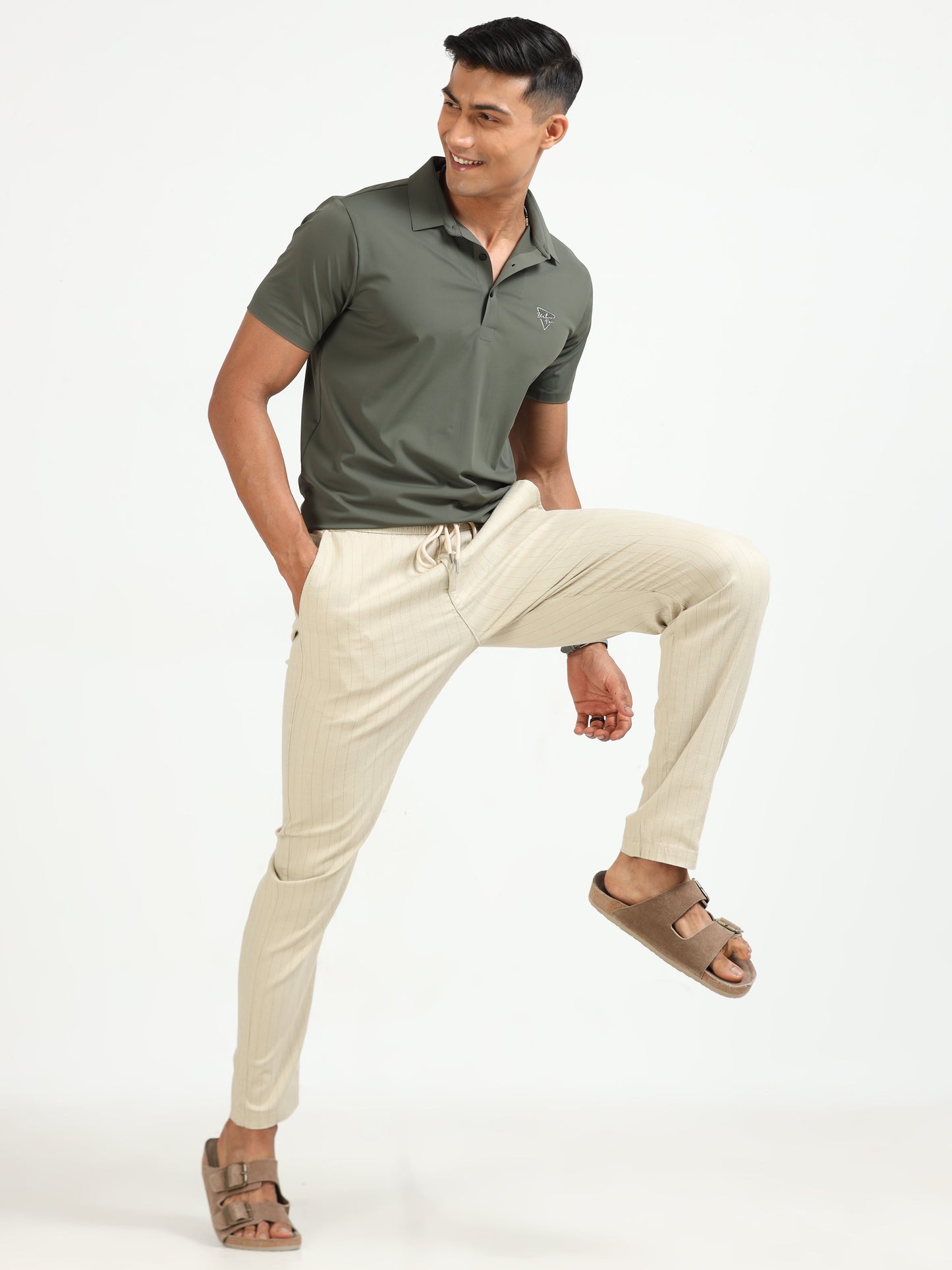 Men Air Linen Stripes Pant-Beige