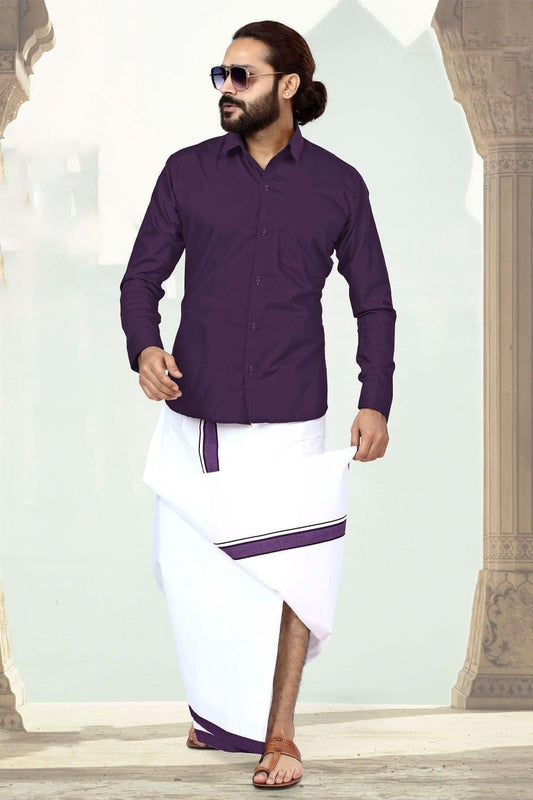 Men Dhoti Set Purple-Full Sleeve