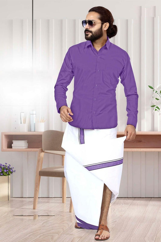 Men Dhoti Set Violet-Full Sleeve