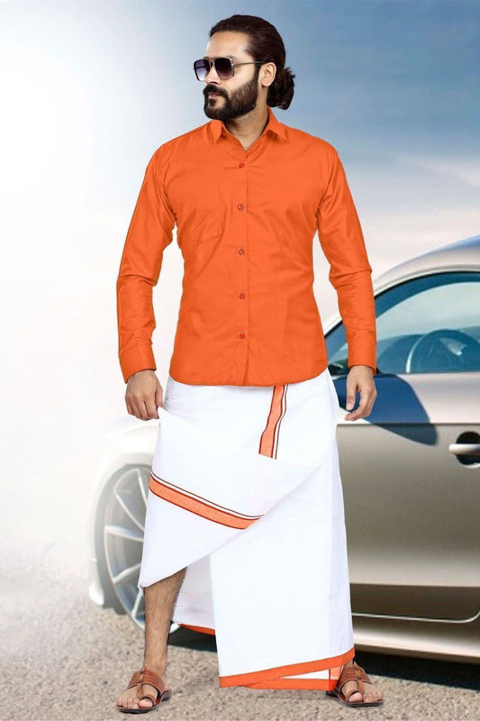Men Dhoti Set Orange-Half Sleeve