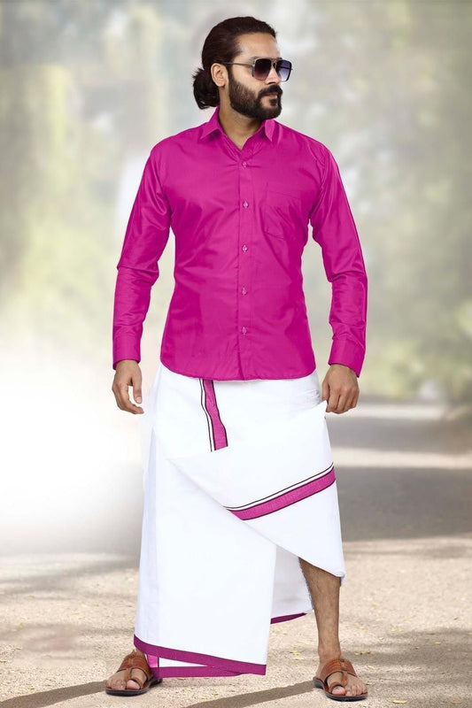 Men Dhoti Set Pink-Half Sleeve