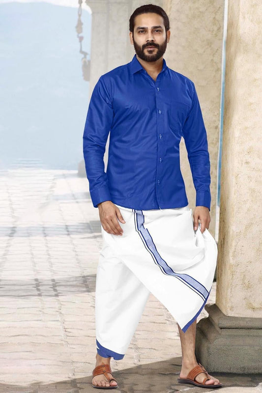Men Dhoti Set Blue-Half Sleeve