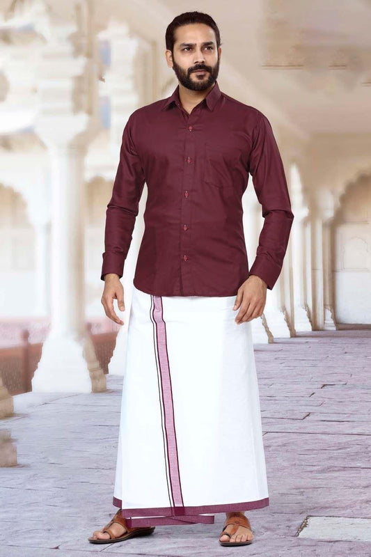 Men Dhoti Set Maroon-Half Sleeve