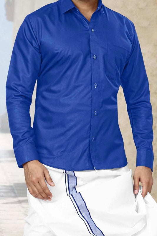Men Dhoti Set Blue-Half Sleeve