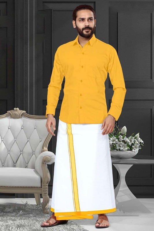 Men Dhoti Set Yellow-Full Sleeve
