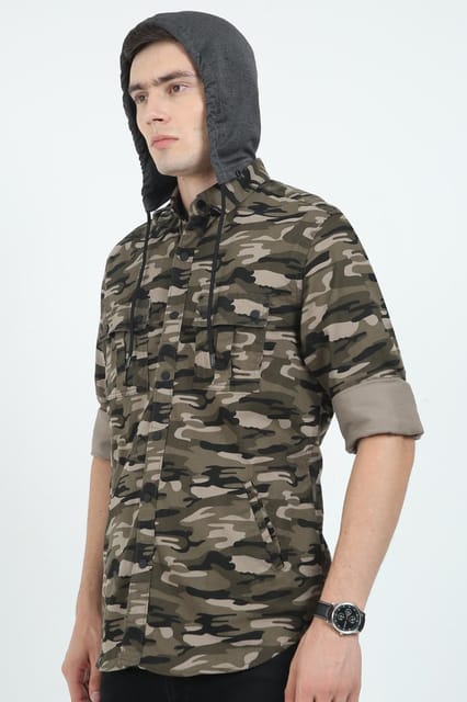 Krimty Cream Camo Print Double Pocket Hoodie Shirt KMTSH01491