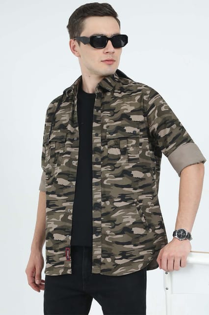Krimty Cream Camo Print Double Pocket Hoodie Shirt KMTSH01491