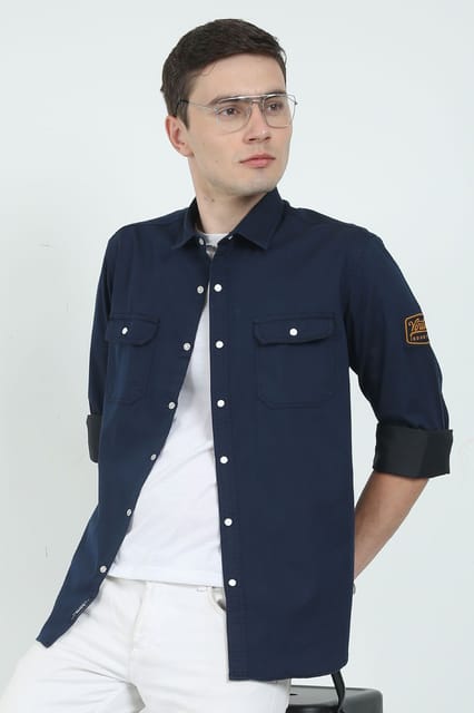 Krimty Double Pocket Navy Blue Shirt KMTSH01236