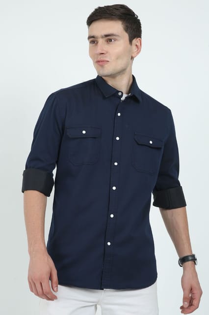 Krimty Double Pocket Navy Blue Shirt KMTSH01236