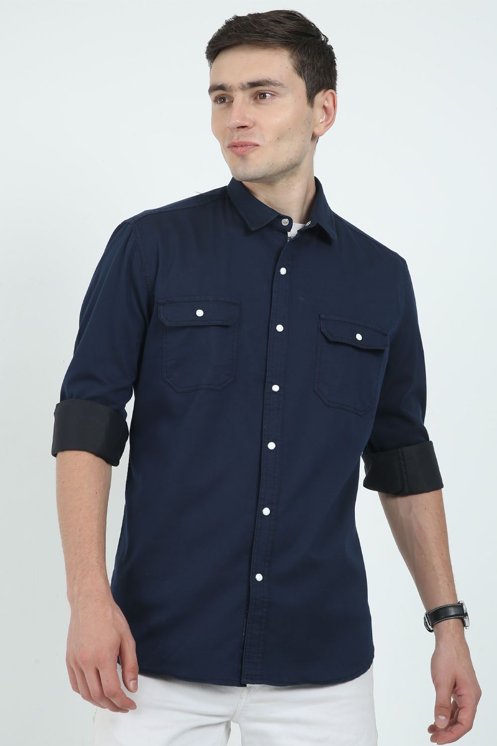 Krimty Double Pocket Navy Blue Shirt KMTSH01236