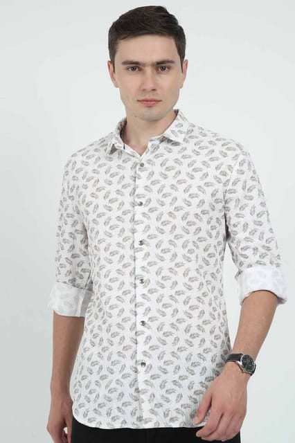Krimty SeerSucker Brown Leaf Print Shirt KMTSH01435