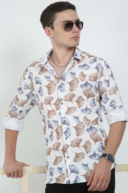 Krimty Brown & Blue Floral Printed Shirt KMTSH01432