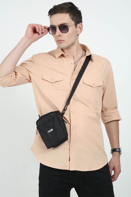 Krimty Light Peach Double Pocket Seersucker Shirt KMTSH01244