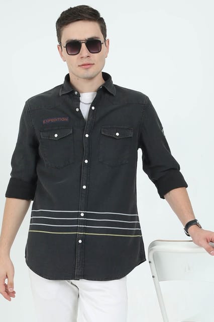 Krimty Black Double Pocket Denim Shirt KMTSH00917