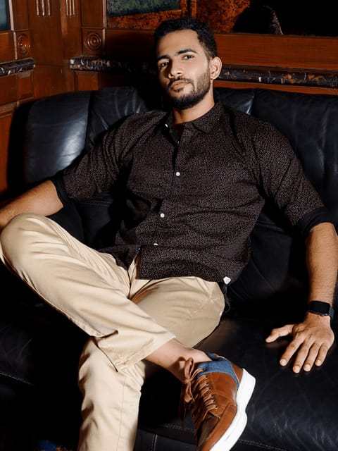 Urbaro Black Long Sleeve Print Shirt 22USH0576