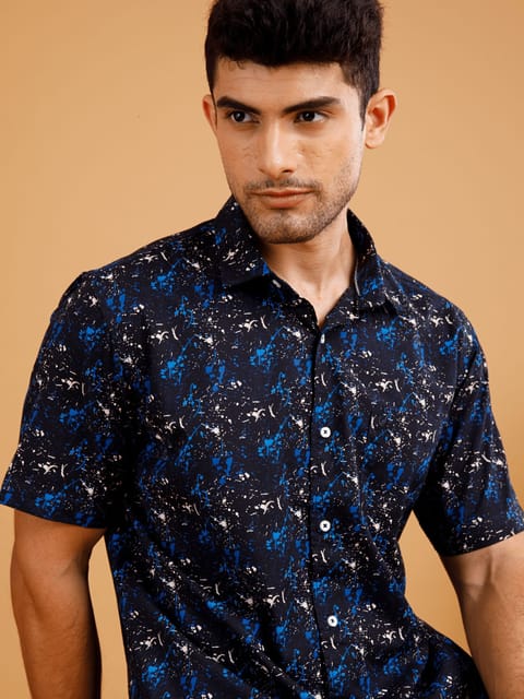 Tropical Black Summer Print Shirt 22USH1097