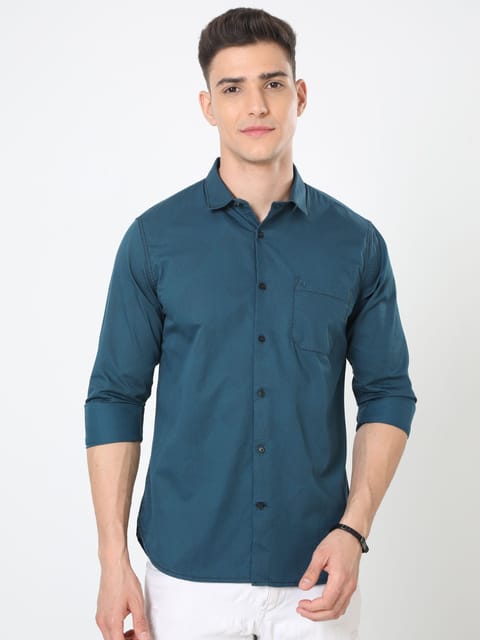 Aqua Blue Full Sleeve Plain Shirt 23USH1441